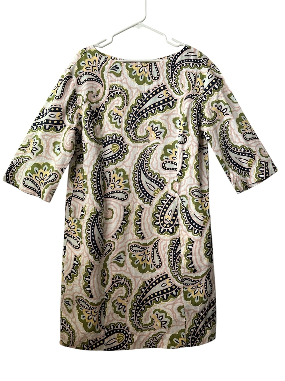 BODEN Paisely Print Size 10L Linen Pocket 3/4th Sleeves Summer Casual Dress